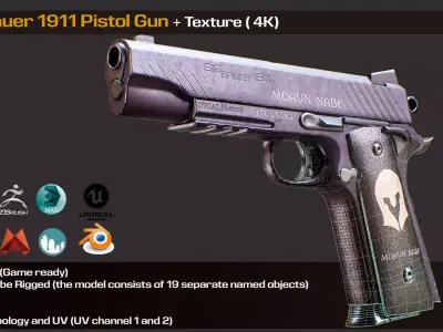 Sig Sauer 1911 Pistol Gun is a game ready  Low-poly 3D model