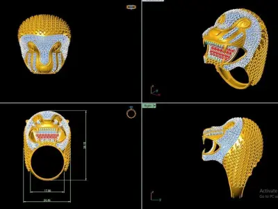 Lion antique Ring 3d Print STL file  3D print model