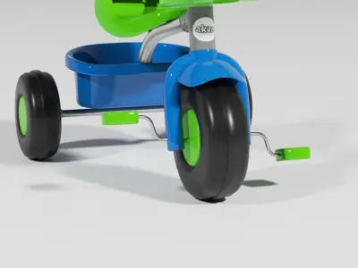Blue and green plastic toy tricycle with handle for kids S Low-poly 3D model