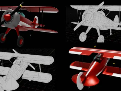 Classic Red Plane  Low-poly 3D model