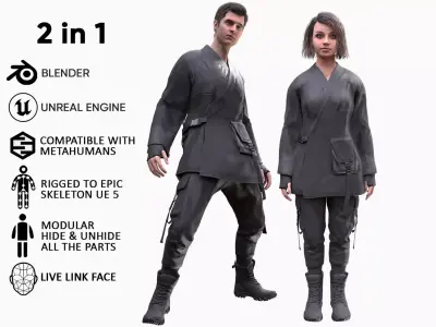 Mens and Womens Military Uniforms 6 3D Model Pack