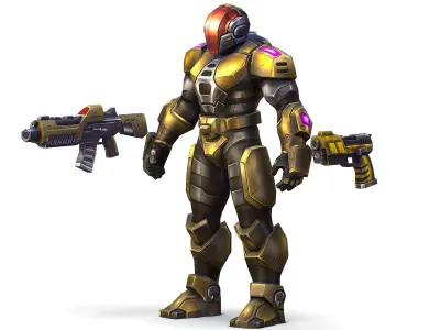 Cartoon Sci-Fi Cyborg Drone Trooper Soldier Low-poly 3D model 4