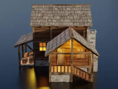 Wooden House E Low-poly 3D model
