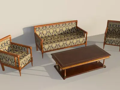 19th Sofa Armchair and Coffee Table Biedermeier Style for Daz Low-poly 3D model