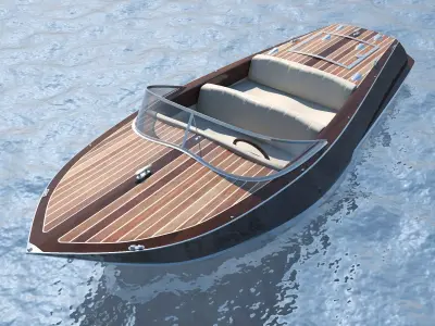Speedboat wooden motor boat 3D model