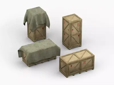 Heavy Duty Wooden Cargo Box Crate Low-poly 3D model