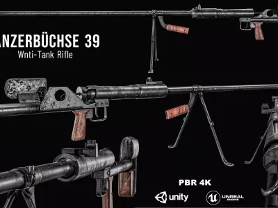  PTRD 41 Anti Tank Rifle Low-poly 3D model