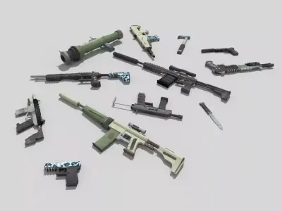 12 low poly no brand weapons Low-poly 3D model