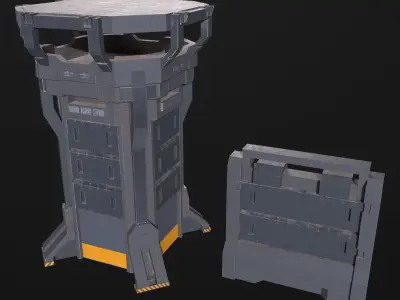 Watch Tower and Wall kit PBR Low-poly 3D model