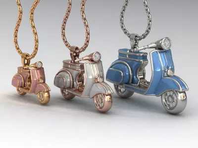 Vespa Motorcycle Pendant 3 MODELS Enamel Jewelry Charm STL 3D print model