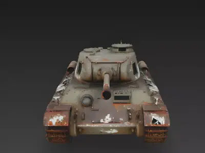Realistic Wrecked Vintage WWII Medium Tank 3D Model Low-poly 3D model