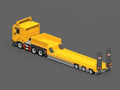 Voxel Truck And Loader Trailer Low-poly 3D model