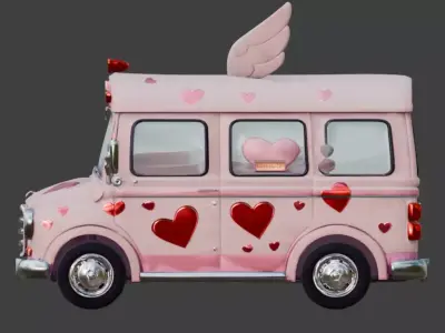 Stylized Valentine Mini Bus 3D Model Low-poly 3D model