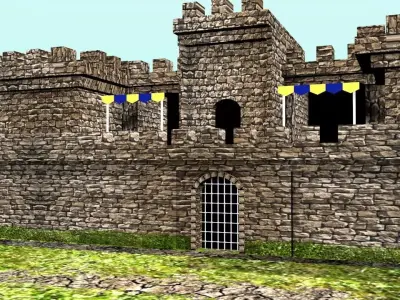 Low Poly Castle with flags Low-poly 3D model