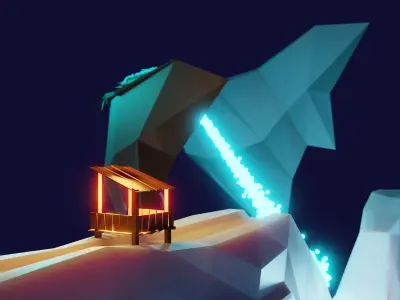 The dragon low poly snowman in middle of frozen lake 3D model