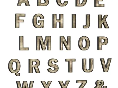 Illuminated volumetric letters with light bulbs Latin alphabet 3D model