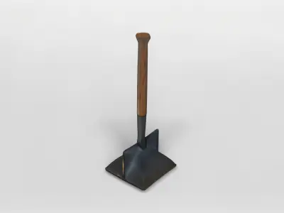 Realistic 3D Model of a Metal Coal Shovel with Wooden Handle 3D model