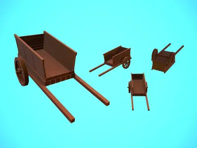 WOODEN CART 02 MEDIEVAL CARTOON STYLIZED Low-poly 3D model
