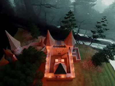 3D Low Poly Medieval Castle Scene Low-poly 3D model