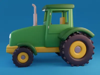 Cartoon Tractor Low-poly 3D model purchase