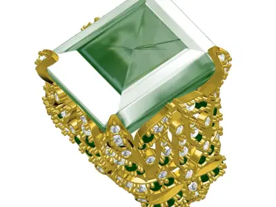 Antique Large Emerald Cut Diamond Cocktail Ring 3D print model