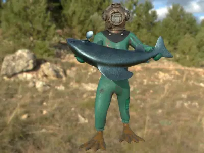 Scuba diver Low-poly 3D model