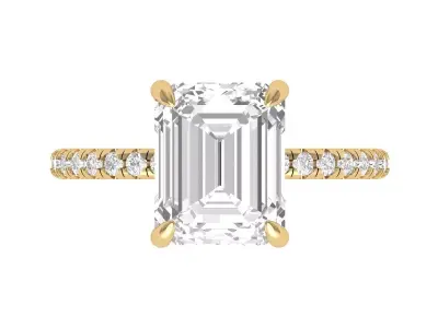  Emerald Solitaire Ring With Hidden Halo 3D print model get