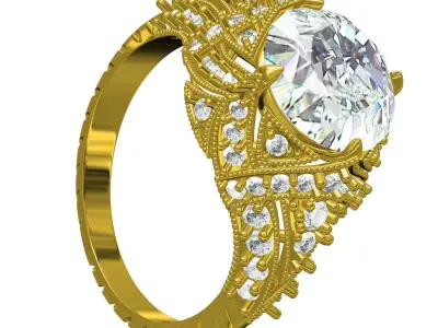 Antique Art Deco Filigree Engagement Ring 3D print model get