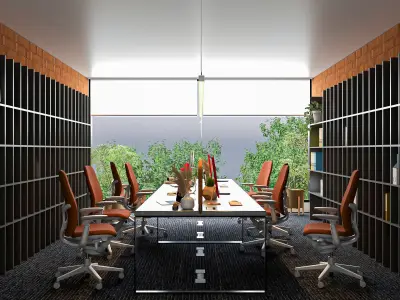 Team Workspace with Semi Industrial Feel Home Office Interior Low-poly 3D model