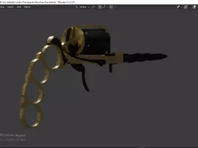Apache revolver gun high detailed full parts game asset Low-poly 3D model
