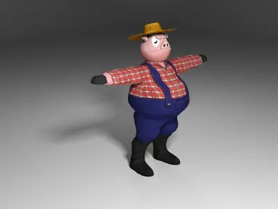 Cartoon Farmer Pig Low-poly 3D model
