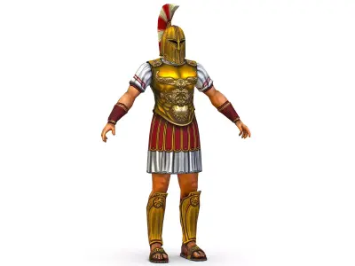 Ancient Warrior in Golden Armor and Helmet Low-poly 3D model