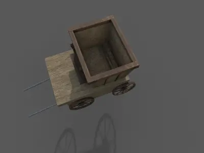 wood wagon 3D model Low-poly 3D model