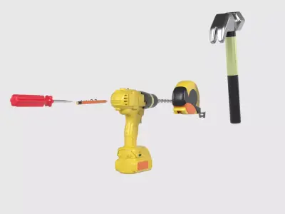 Installation pack Screwdriver Drill Screws Hammer Measure anchor 3D model