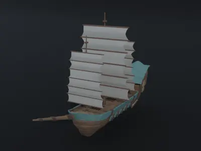 Cartoon fantasy asion ships 2 Polygonal Style Low-poly 3D model