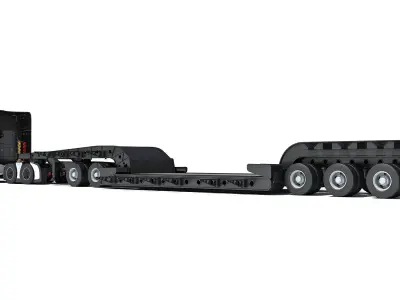 Truck with Lowboy Trailer 3D model get