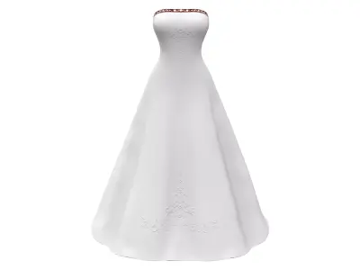 Long Train Bridal Gown White Dress With Maroon Back Low-poly 3D model