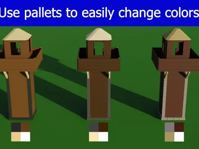 Low Poly RTS watchtower - Upgradable Low-poly 3D model