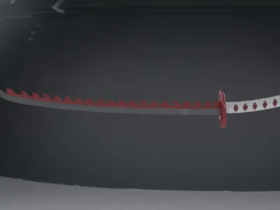 Katana samurai sword hanging from ceiling of car Low-poly 3D model