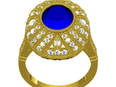 Vintage Blue Oval Diamond Antique Art Deco Engagement Ring 3D print model