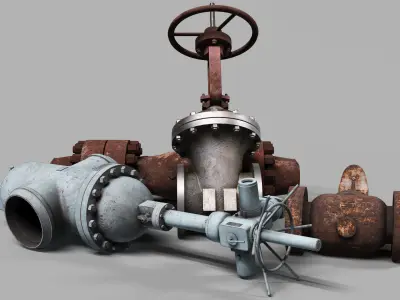 Industrial old used valves Low-poly 3D model