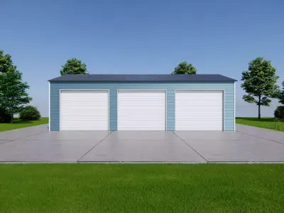Modern Triple Garage-Metal Storage Building with 3 Roll-Up Doors 3D model