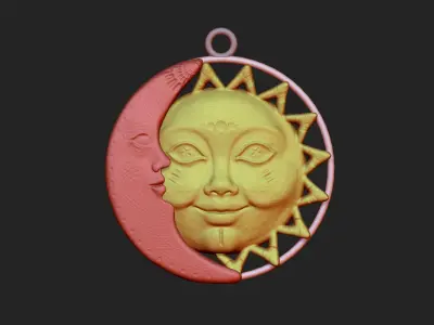 Sun and Moon face 3D print model