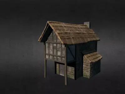 Medieval house Low-poly 3D model 11