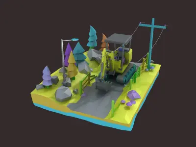 Cartoon diggers Low Poly Excavator 3D model