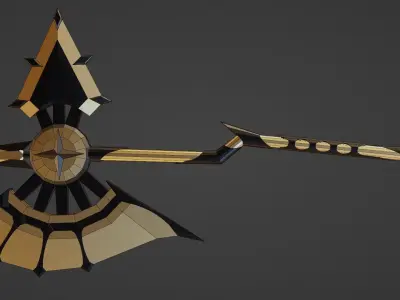 stylized golden fantasy axe Free low-poly 3D model