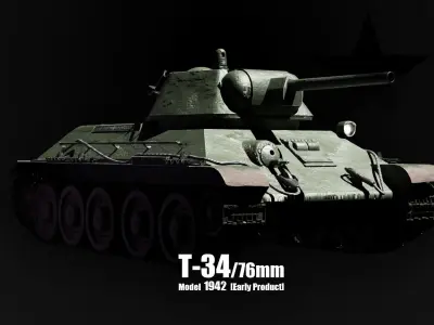 T-34-76 - Soviet Medium Tank - Common Livery - Model 1942 Early Low-poly 3D model