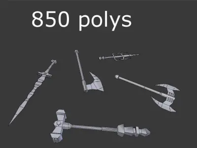5 low poly fantasy weapons pack 4 Low-poly 3D model