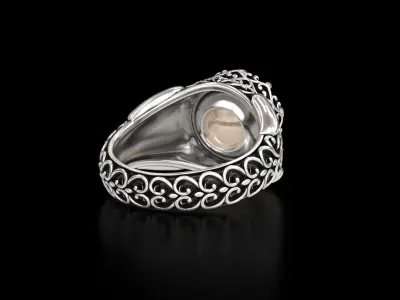 Antique Floral Carving Signet Pearl Ring 3D print model