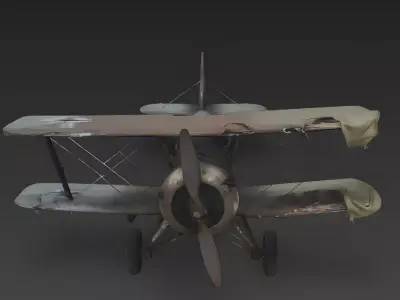 Realistic Wrecked Biplane 3D Model Low-poly 3D model